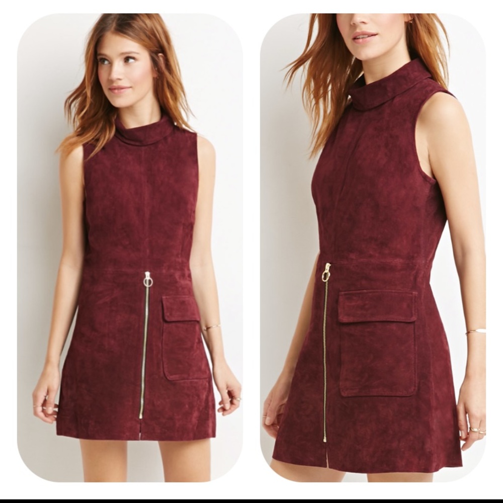Burgundy suede sheath dress